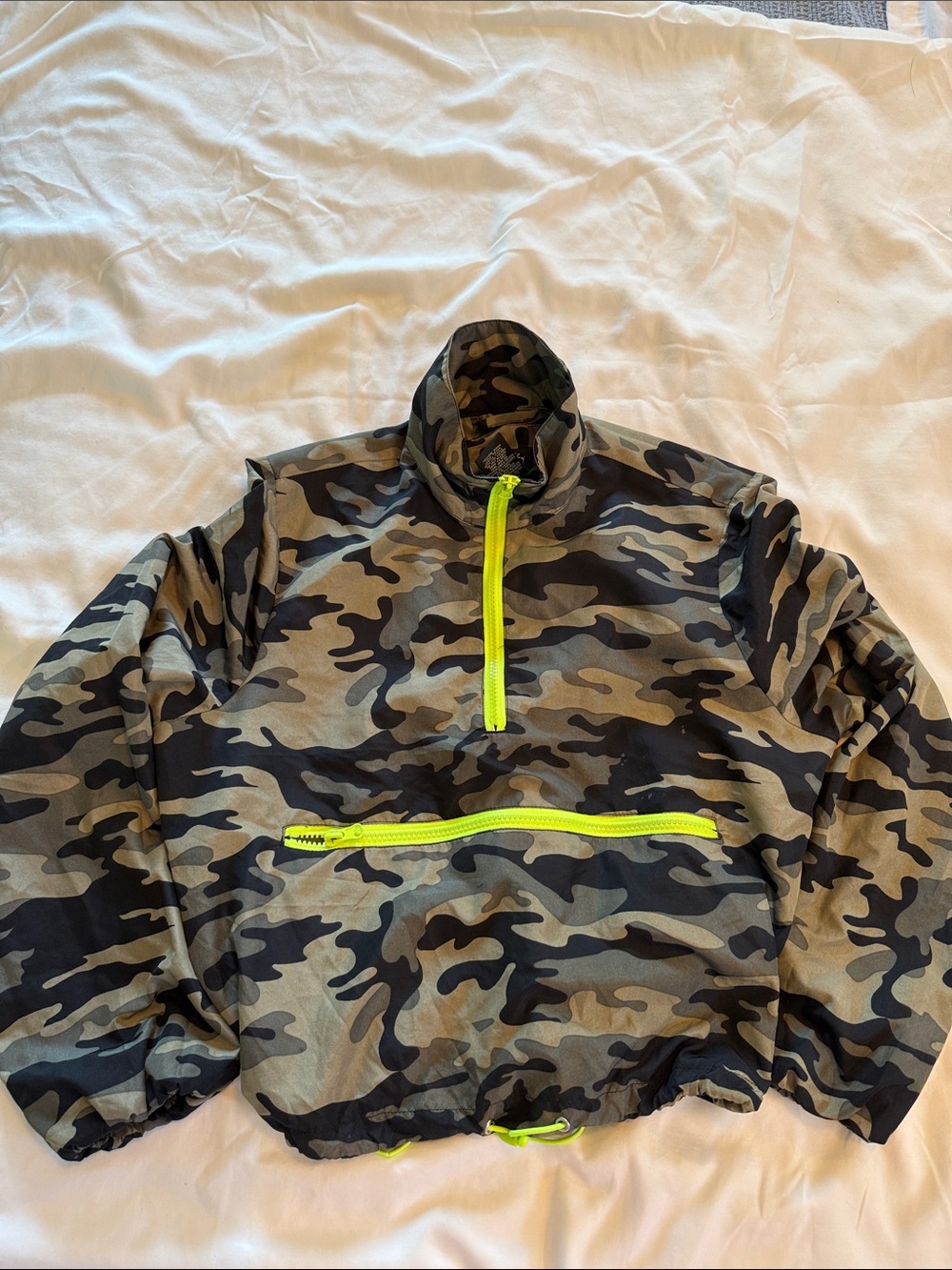 Justify Green/Black Camo Pullover with Neon Yellow Zippers